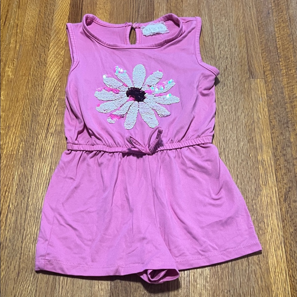 btween Girl 5T Pink Floral Sequins Sleeveless Elastic Waist Short Romper‎